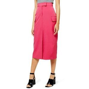 Topshop Womens Pink Blush Utility Big Pockets Front Split Cargo Midi Skirt Sz 10